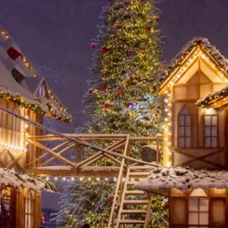 Cabins with Christmas lights